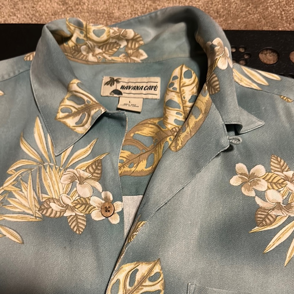 Men's Blue Floral Casual Button Down Shirt Havana Café size large
